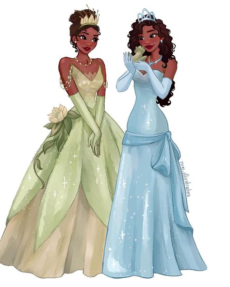 Princess Tiana White Dress, Blue Princess Tiana Dress, Green Tiana Dress, Princess Tiana Icon, Tiana Princess And The Frog Dress, Disney Bounding Tiana, Tiana's Outfits, Black Princess Drawing, Princess And The Frog Homecoming Dress