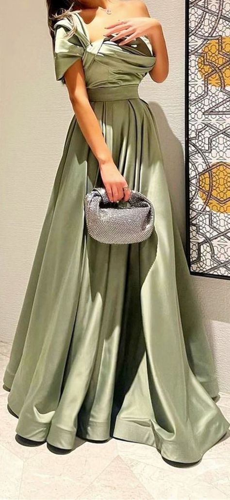 Light Sage Formal Gown Long Light Green Dress Formal, Sage Green Dress Formal, Cocktail Party Outfit Night, Sage Green Gown, Green Dress Formal, Sage Green Prom Dress, Green Prom Dress Long, Gown Aesthetic, Gown One Shoulder