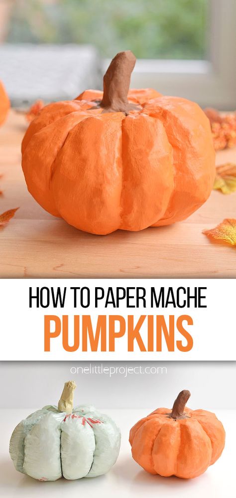 Learn how to make paper mache pumpkins with this easy step by step tutorial! DIY paper mache pumpkins are a fun craft for fall, Thanksgiving, and Halloween. Such a great autumn activity for kids and adults and a fun way to make homemade decorations. Thanksgiving Paper Mache Crafts, Papier Mache Pumpkin Diy, Handmade Thanksgiving Decorations, Easy Paper Mache For Kids, Handmade Autumn Decorations, Papier Mache Halloween, How To Paper Mache, Halloween Paper Mache, Diy Paper Mache