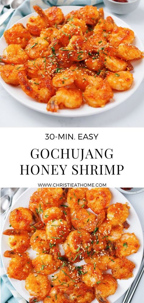 Shrimp Recipes For Dinner Asian, Dinner Recipes With Sides, Asian Flavored Shrimp, Korean Shrimp Marinade, Cornstarch Shrimp Recipes, Korean Spicy Shrimp Recipes, Korean Prawn Recipe, Things To Make With Gochujang, Meal Ideas Shrimp