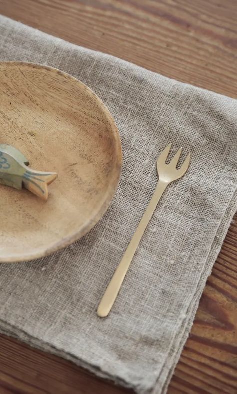 Kitchen & Garden - Plümo Ltd Working Kitchen, Linen Products, Brass Spoon, Kitchen Cloth, Fog Linen Work, India Style, Vintage Dining Table, Linen Kitchen, Fog Linen