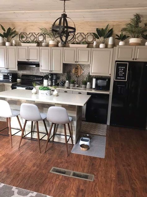 Kitchen Above Cabinet Decor, Top Kitchen Cabinets Decor, Cabinet Top Decor, Above Cabinet Decor, Ledge Decor, Top Of Kitchen Cabinets, Kitchen Sink Decor, Top Kitchen Cabinets, Decorating Above Kitchen Cabinets