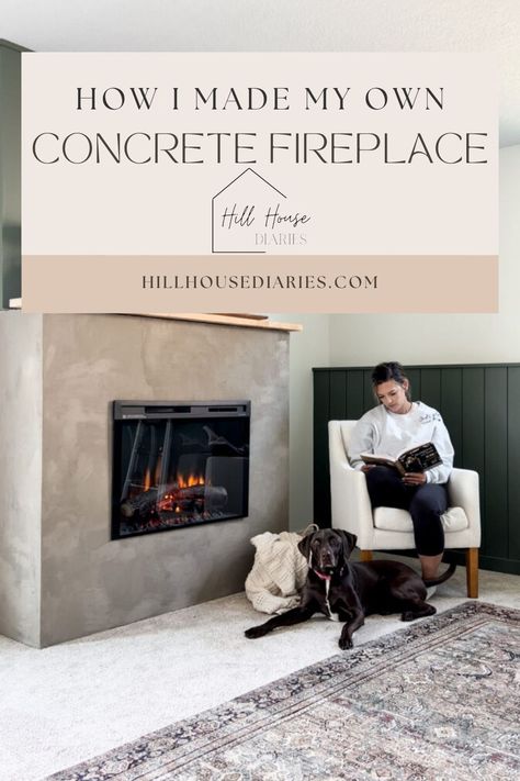 Whether you’re building a new home or remodeling your current home, one thing is for sure- fireplaces seem to always be a focal point in the living room. And for good reason! There are many finishes you can choose for your fireplace, but if you’re going for a more unique look, I have good news! I discovered how to create the most beautiful (and cost efficient!) concrete fireplace surround using Ardex feather finish. Ardex Feather Finish Fireplace, Cement Looking Fireplace, Faux Concrete Fireplace Surround, Cement Fireplace Diy, Feather Finish Fireplace, Cement Over Brick Fireplace, Concrete Over Brick Fireplace, Concrete Electric Fireplace, Concrete Fireplace Diy