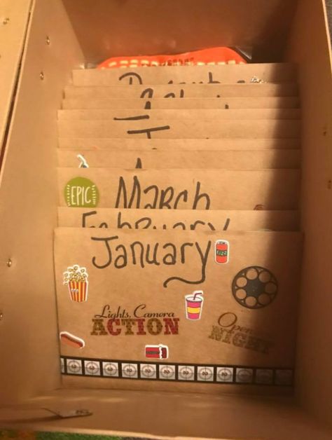 This Grandma Made A Homemade Adventure Gift Box With 12 Months Of Family Activities Amazing Diy Gifts, Holiday Stem, Daycare Forms, Letter Crafts, 40 Birthday, 2024 Ideas, Grandmas Christmas, Adventure Gifts, Classroom Projects