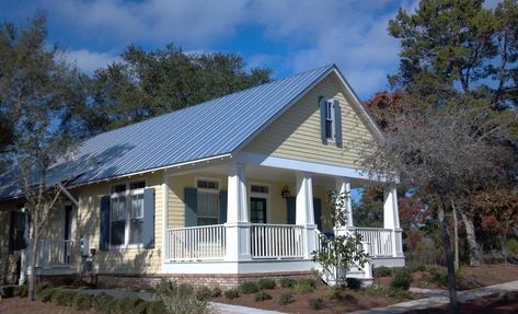 Blue Metal Roof Houses Color Combos, Metal Roof Houses Color Combos, Blue Metal Roof, Siding Combinations, Metal Roof Houses, Metal Roof Colors, Small Cottage House Plans, Blue Roof, Farm House Colors