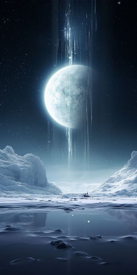 Icy Mountains, Ice Aesthetic, Sci Fi Aesthetic, Ice Magic, Art Alevel, Crystal Ice, Planets Art, Magic Aesthetic, Body Of Water