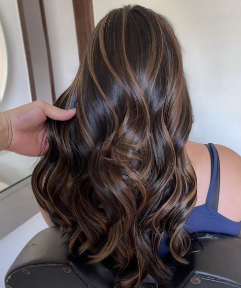 Black Hair With Chestnut Highlights, Straight Brown Balayage, Balyage Hair, Gambar One Direction, Black Hair Balayage, Brown Hair Looks, Brown Hair Inspo, Brunette Hair With Highlights, Hair Streaks