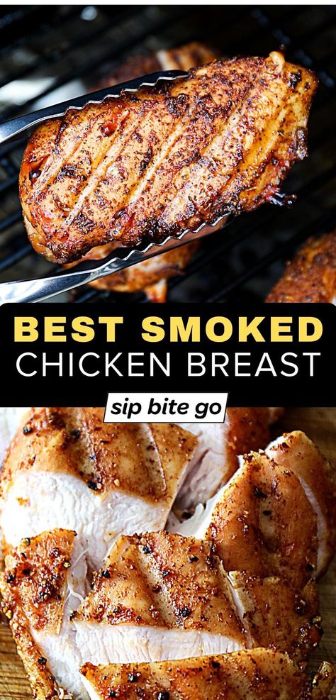 best smoked chicken breast Traeger recipe images with text overlay Smoked Chicken On A Pellet Grill, Smoker Grill Recipes Chicken, Smoked Grilled Chicken, Chicken On Smoker Recipes, Chicken On The Pellet Grill, Bbq Smoker Recipes Chicken, Bbq Chicken On Pellet Grill, Chicken Pellet Grill Recipes, Grilled Chicken On Pellet Grill