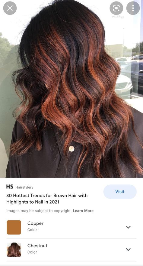 Pumpkin Spice Curly Hair, Dark Pumpkin Spice Hair, Natural Red Hair With Black Highlights, Copper Money Piece Hair Black, Dark Hair Copper Balayage, Pumpkin Spice Highlights Brunette, Chunky Copper Highlights On Dark Hair, Pumpkin Pie Hair, Brunette With Orange Highlights