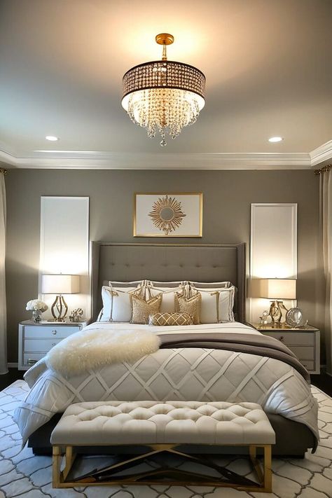 Master Bedrooms Mirrors Over Nightstand, Paint Ideas For Master Room, Tall Mirror Behind Nightstand, Master Decor Ideas Bedroom, Room Staging Ideas Master Bedrooms, Large Bedrooms Ideas, Room Remodeling Bedroom Master Suite, In Front Of Bed Decor, Posh Bedroom Ideas