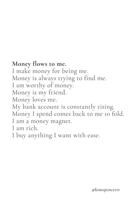 Money flows to me and 10 more affirmations to manifest money and have a money and abundance mindset  #affirmations #moneyaffirmations #manifestingaffirmations #manifestingmoney #abundancemindset I Have Money Affirmations, Rev Ike Money Affirmations, Positive Money Mindset, Abundance Mindset Affirmations, Money Mindset Affirmations, Saving Money Affirmations, Powerful Money Affirmations, Manifesting Money Aesthetic, Money Aspirations