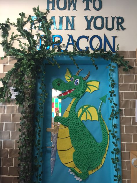 Dragon Door Decoration, Fairy Tale Door Decorations Classroom, Dragon Classroom, Gnome Classroom, Doors Decoration, Enchanted Forest Book, Monster Theme Classroom, Dragon Door, Classroom Aesthetic