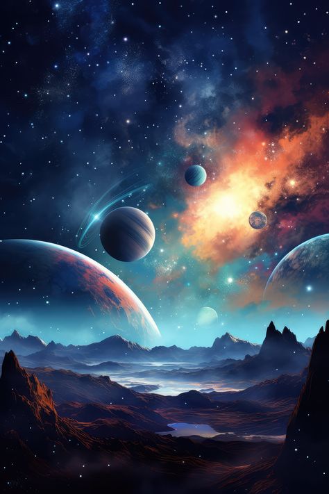 Cosmos, planets, stars Nature, Cosmic Art Universe, Celestial Style, Planet Painting, Cosmos Art, Galaxy Images, Galaxy Planets, Galaxy Poster, Sky Light