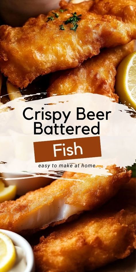 This Crispy Beer Battered Fish delivers the perfect combination of crunchy batter and tender fish! 🐟🍺 With a light and crispy coating, this dish is ideal for fish and chips or served with a side salad. It’s a simple and satisfying way to enjoy seafood at home. 📌 Save this pin to make delicious and crispy beer-battered fish for your next meal! #BeerBatteredFish #CrispyFish #SeafoodLovers #EasyDinners #FishAndChips #GoldenAndDelicious Air Fryer Beer Battered Cod, Homemade Beer Batter Fish, Best Fish And Chips Recipe Beer Batter, Fish Chips Recipes Beer Batter, Batter For Fish And Chips, How To Deep Fry Fish, Best Fish Batter Recipe, Beer Battered Cod Recipes, Wet Batter For Fish