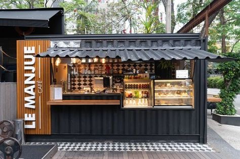 Kiosk Store, Container Coffee Shop, Food Stall Design, Container Restaurant, Mobile Coffee Shop, Container Cafe, Outdoor Restaurant Design, Small Coffee Shop, Food Stand