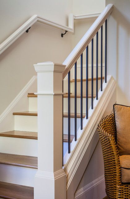 Modern Craftsman Style Update - Craftsman - Staircase - Portland - by Brock Design Group | Houzz Modern Farmhouse Staircase, Craftsman Staircase, Indoor Stair Railing, Stair Railing Makeover, Farmhouse Stairs, Case Minecraft, Interior Stair Railing, Stairs Renovation, Staircase Railing Design