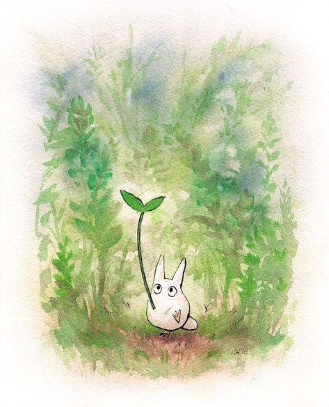 Ghibli Watercolor Art, Watercolor Totoro, Studio Ghibli Watercolor, Totoro Watercolor, Totoro Painting, Ghibli Watercolor, Small Totoro, Totoro Drawing, Ghibli Studios