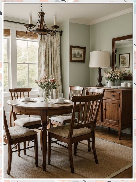 Looking to create a cozy and charming dining room with rustic vibes? Check out these 9 useful dining room rustic ideas and tips! From farmhouse-inspired furniture to warm lighting, discover how to transform your space into a welcoming haven for family and friends. Elevate your décor with these rustic touches and create a dining room that exudes warmth and character. Get inspired now! Home Office Space In Dining Room, Dining Corner In Living Room, Accent Decor Pieces, Antique Dresser Living Room Decor, Hexagon Dining Room, Two Story Home Decor Ideas, Interior Design With Antiques, Cottage Living Dining Room, Traditional Green Dining Room