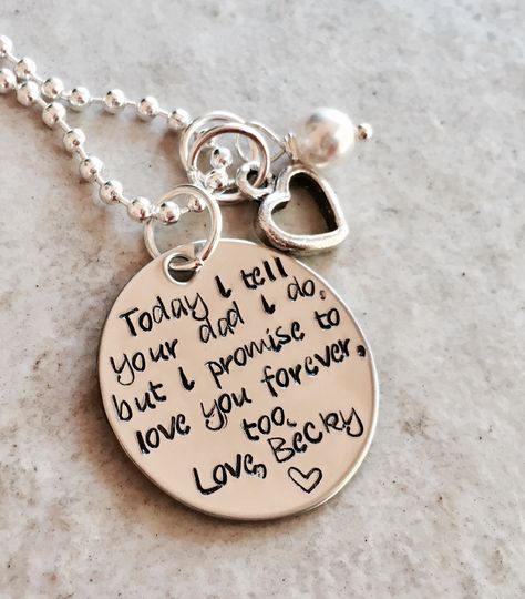 Personalized necklace Today I tell your dad I do but I promise to love you forever too step daughter necklace jewelry step mom gift wedding Flower Girl Signs, Daughter Wedding Gifts, Dad Wedding Gift, Mom Wedding Gift, Step Mom Gifts, Step Mom, Sweet Necklace, Step Daughter, Brown Wedding