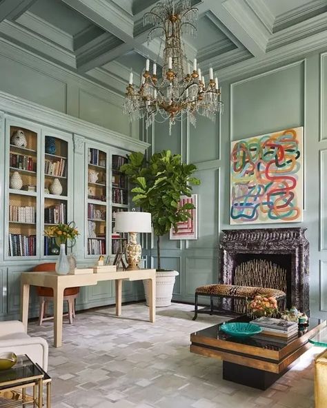 Bm Wythe Blue Living Room Wythe Blue, Glamorous Living, Veranda Magazine, The Shade Store, Show House, Top Interior Designers, Coffered Ceiling, A Living Room, Step Inside