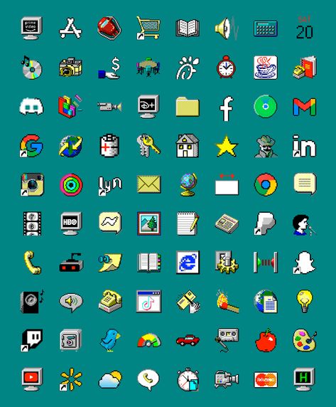 90s Computer Aesthetic Icons, Windows Homescreen Wallpaper, Windows App Icons Aesthetic, Windows 98 App Icons, 8bit App Icons, Computer App Icon, Windows 95 Widgets, Windows 95 Wallpaper Iphone, Windows 95 Aesthetic Icons