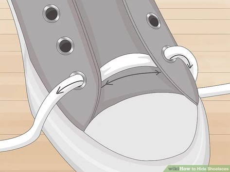 How to Hide Shoelaces: 10 Steps (with Pictures) - wikiHow How To Fix The End Of A Shoelace, No Tie Shoelaces Diy, No Tie Lace Pattern, Shoes Lace Style, Fancy Shoe Lacing, How To Ladder Lace Shoes, How To Lace High Top Sneakers, Tie Tennis Shoe Laces, Lacing Shoes No Tie