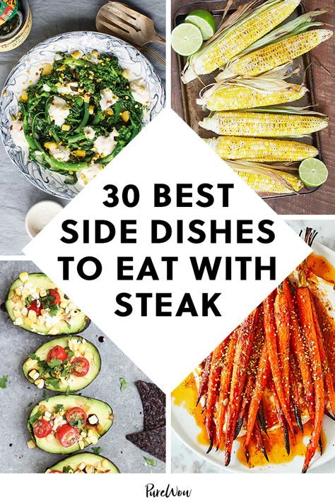 The 30 Best Side Dishes to Eat with Steak #purewow #food #recipe #meat #side dish What To Make With Steak Sides, Sides Dishes With Steak, Veggies For Steak Dinner, Best Steak Sides Dishes, Side With Steak Dinner, Sides For Steak Bites, Steak Thanksgiving Dinner, Good Steak Sides, What Goes With Steak Dinners