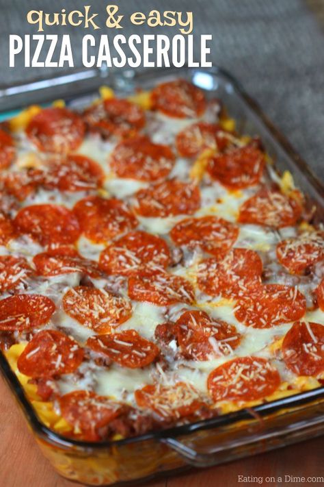 Easy Pizza Casserole, Resep Makanan Beku, Pizza Casserole Recipe, Pizza Pasta Casserole, Pasta Casserole Recipes, Eating On A Dime, Resep Pasta, Easy Freezer Meals, Pizza Casserole