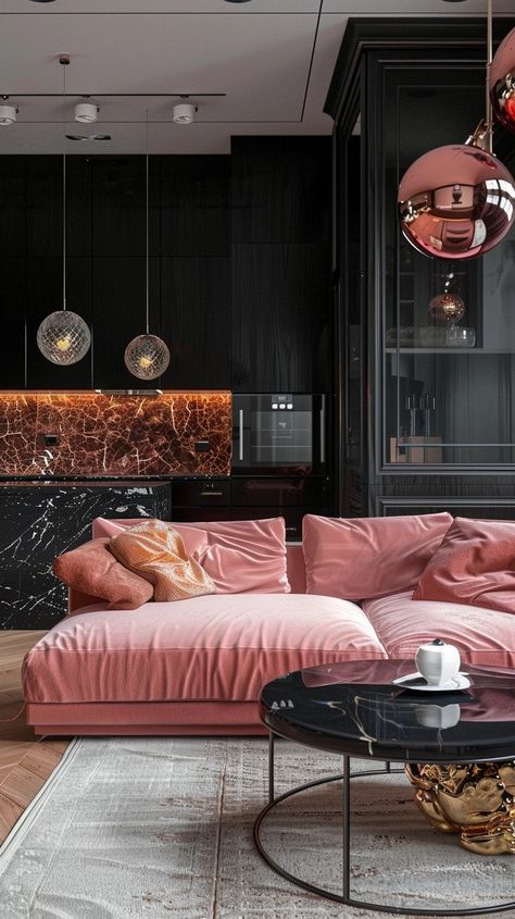 Embracing Pink in Masculine Spaces: A Bold Statement of Equality and Elegance — Living Bright Interiors Pink Industrial Interior, Modern Classic Interior Design, Pink Accent Walls, Modern Classic Interior, Masculine Interior, Decor Salon, Pink Furniture, Gender Norms, Pink Living Room