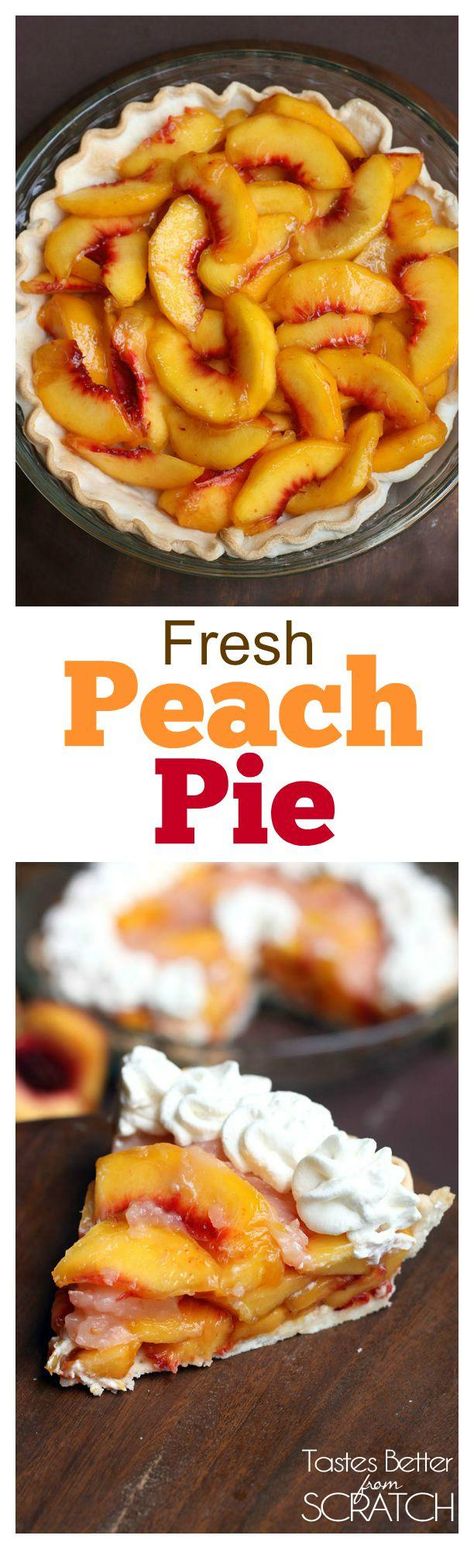 My family's favorite peach pie recipe! No-bake and made with fresh, juicy peaches! Recipe on TastesBetterFromScratch.com Cooking Peaches, Peach Pie Recipe, Dessert Pies, Fresh Peach Pie, Peach Pie Recipes, Peach Recipes, Peach Desserts, Dessert Simple, Fresh Peaches