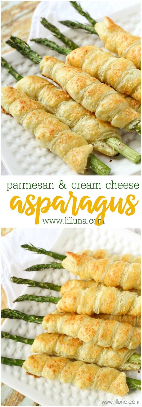 Our favorite way to have Asparagus - wrapped in puff pastry and filled with cream cheese! Asparagus Rolls, Asparagus Wraps, Asparagus Recipes Baked, Wrapped Asparagus, Christmas Side, Parmesan Asparagus, Holiday Meal, Asparagus Recipe, Veggie Dishes