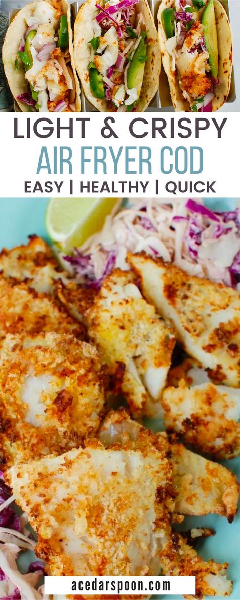 Air Fryer Cod Fish, Air Fryer Cod Recipe, Cod Fish Recipe, Air Fryer Food, Air Fryer Cod, Cod Fish Tacos, Air Fried Fish, Air Fryer Fish Recipes, Cod Fish Recipes