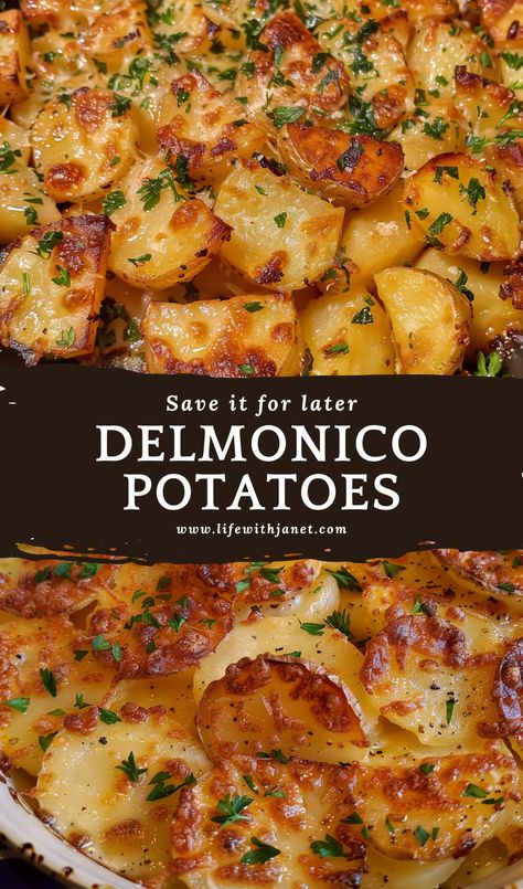 Delmonico Potatoes Recipe Cheesy Roasted Potatoes, Delmonico Potatoes, Golden Potato Recipes, Small Potatoes Recipe, Gold Potato Recipes, Russet Potato Recipes, Potato Side Dishes Easy, Golden Potatoes, Best Potato Recipes