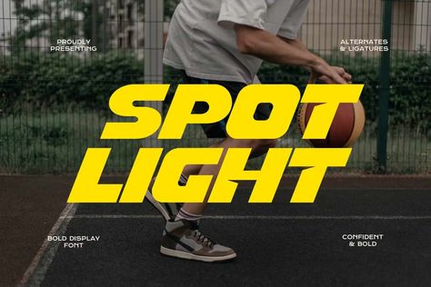 Spot Light - Display Sports Font, Fonts - Envato Elements Free Sports Fonts, Athletic Fonts, Trendy Games, Sports Fonts, Business Fonts, All Caps Font, Free Typeface, Light Font, Team Logo Design