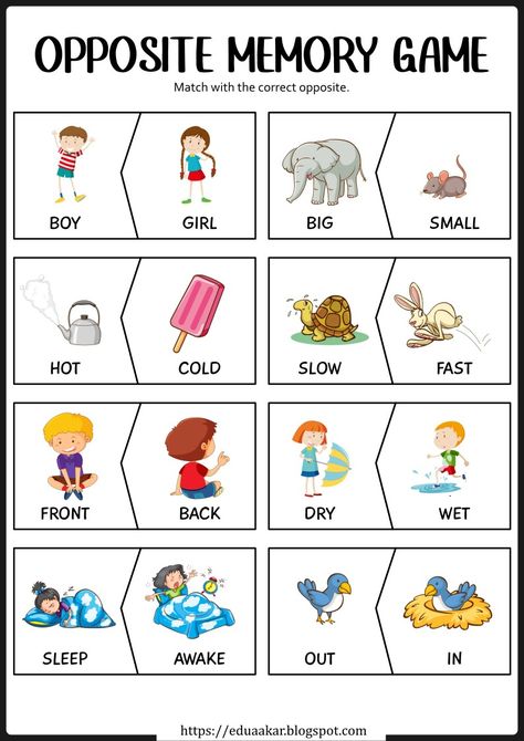 Opposites Worksheet Kindergarten, Opposite Worksheets Preschool, Opposite Words For Kids Project, Opposites For Kindergarten, Opposite Words For Kids Worksheet, Fast And Slow Activities Preschool, Opposites Kindergarten, Opposites Preschool Activities, Opposites Worksheet Preschool