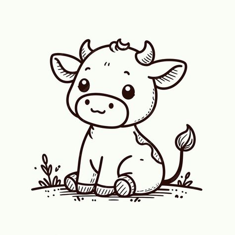 A drawing of a cow with a tag that says quot a little cow quot | Premium AI-generated vector Cow Drawings Cute, Fluffy Cow Tattoo, Cow Cute Drawing, Fluffy Cow Drawing, Cow Head Drawing, Simple Cow Drawing, Drawing Checklist, Cows Drawing, Drawing Of A Cow