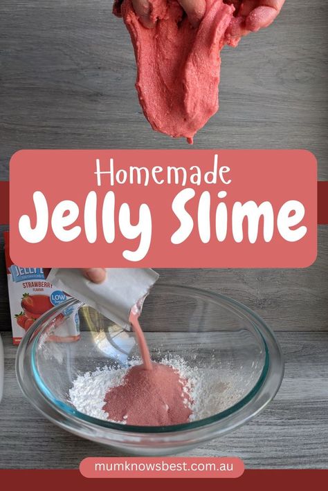 Homemade jelly slime - slime recipe by Mum Knows Best. Jelly Slime Recipe, Cornflour Activities, Non Toxic Slime, Easy Diy Slime, Cornstarch Slime, Slime At Home, Diy Jelly, Jelly Crystals, How To Make Jelly