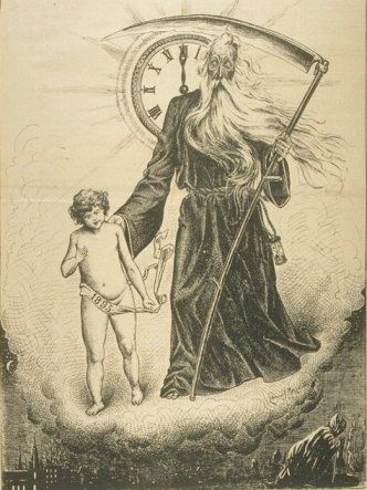 Antique print of Father Time and young child | 1895 | Click to enlarge Tatts Ideas, New Year Symbols, Mother Nature Tattoos, Divine Masculine, Pagan Symbols, Walter Crane, Father Images, Father Time, Cthulhu Mythos