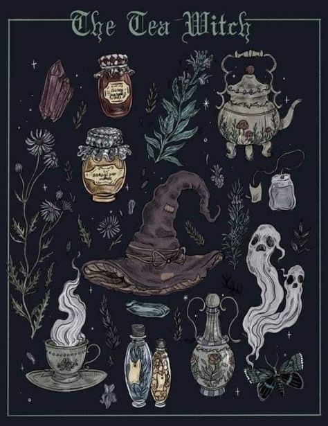 Tea Witch, Witch Drawing, Witch Room, W.i.t.c.h Aesthetic, Sticker Making, Witchy Art, Line Artwork, Occult Art, Season Of The Witch