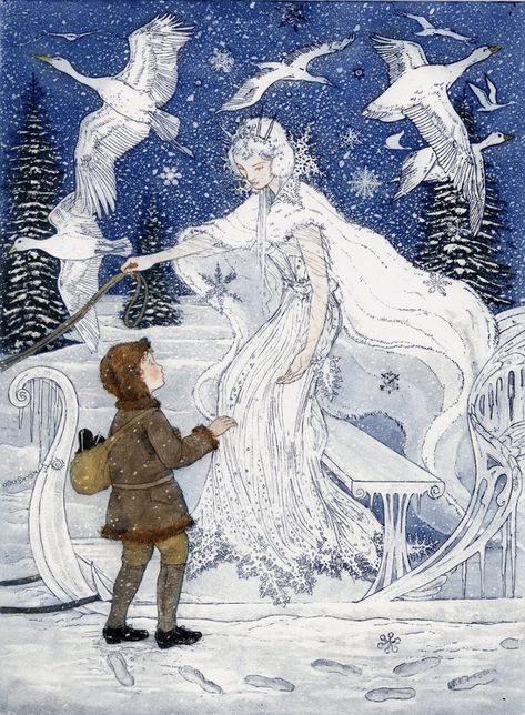 "The Snow Queen" by Debra McFarlane |  Illustration from 'The Pink Fairy Book', edited by Andrew Lang. Published by The Folio Society 2007.  etching with aquatint,  190mmx140mm. (http://www.debramcfarlane.co.uk/) The Snow Queen, 동화 삽화, Arthur Rackham, Snow Fairy, Disney Vintage, Hans Christian Andersen, Fairytale Illustration, Fairy Book, Fairytale Art