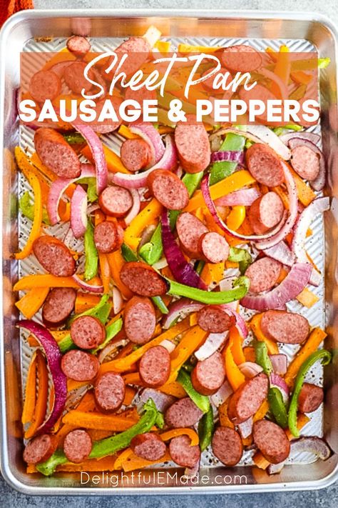 Baked Sausage and Peppers | Sheet Pan Sausage and Peppers Sausage Peppers Recipes, Sausage And Peppers Sheet Pan, Baked Sausage And Peppers, Sheet Pan Sausage And Peppers, Sausage And Peppers Recipe, Baked Sausage, Sheet Pan Sausage, Baking Recipes Healthy, Completely Delicious