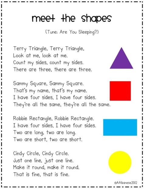 We finally wrapped up our 2D shapes unit. I have a few 2D shapes freebies for you so come by my blog to check out each of these activities in more detail. Take your kindergarten students on a shape hunt around the classroom. Print this free activity sheet and students carry it around on a clipboard as … Shape Songs, Circle Time Songs, Kindergarten Songs, Classroom Songs, Theme Preschool, Songs For Toddlers, Preschool Circle Time, Teaching Shapes, School Songs