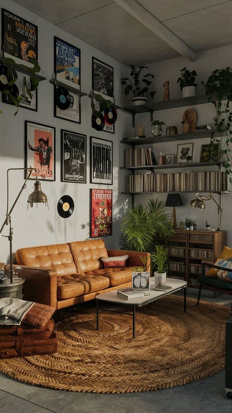 Home Decor Ideas Street Style, Street Apartment Aesthetic, Cluttercore Apartment, Edgy Living Room Ideas, Dark Maximalism Apartment, Street Style Home Decor, Cheap Apartment Aesthetic, Street Style Apartment, Street Style Decor