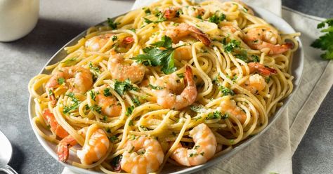 30 Easy Pasta Recipes for Dinner - Insanely Good Ina Garten Shrimp Scampi, Ina Garten Shrimp, Dream Restaurant, Buttery Shrimp, Lemon Pasta Recipes, Shrimp Scampi Recipe, Seafood Pasta Recipes, Scampi Recipe, Greek Pasta