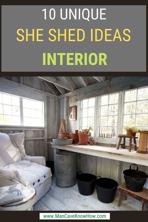 She Shed Ideas Interior Rustic, Rustic She Shed Interior, She Shed Ideas Woman Cave, Shed Ideas Interior, Shed Makeover Interior, Shed Interior Ideas, Shed Interior Design Ideas, She Shed Ideas Interior, She Shed Interior Ideas