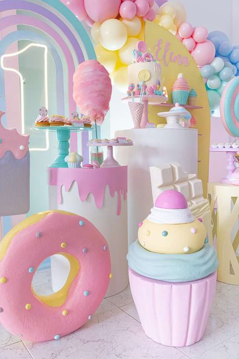 Candyland Birthday Party Ideas | Photo 2 of 27 | Catch My Party Candyland Birthday Party Ideas, Candyland Birthday Party, Sweet Birthday Party, Candy Theme Birthday Party, Candy Themed Party, Candy Land Birthday Party, Candy Birthday Party, Ice Cream Birthday Party, Kids Themed Birthday Parties