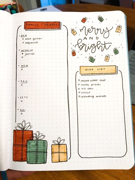 A cute bullet journal spread to organize your Christmas shopping :) #bulletjournaling #bulletjournalideas #bulletjournalinspiration #christmasbulletjournal #bulletjournalchristmas #christmaslist #bulletjournal christmaslist #christmasbujo Christmas Journal Ideas, December Bullet Journal Ideas, Bullet Journal Calendrier, Bullet Journal Flip Through, Bullet Journal Christmas, December Bullet Journal, Bullet Journal Page, 25 December, Bullet Journal Ideas Templates