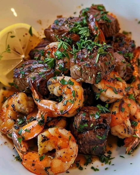 Venzo Essen, Pioneer Woman Steak Bites, Steak Bites And Shrimp, Broccoli Cheese Balls, Steak Sirloin, Seasoned Steak, Beef Steak Recipes, Steak And Shrimp, Steak And Seafood