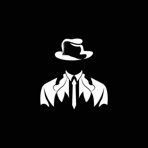 Detective Man Logo Design, Mafia Detective Fashion Tuxedo And Hat Illustration Vector, BlackMan Businesman Icon Black Hat Hacker Logo, Mens Fashion Logo Design, Detective Man, Man Logo Design, Detective Fashion, Detective Icon, Mafia Art, Mafia Logo, Hacker Logo