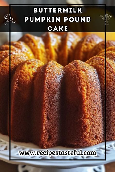 A moist and flavorful pound cake made with pumpkin puree and warm spices, perfect for fall gatherings. Drizzled with an optional glaze for a delightful finish! Pumpkin Butter Cake, Spice Pound Cake, Pumpkin Pound Cake Recipes, Pumpkin Pound Cake, Pumpkin Puree Recipes, Sweet Glaze, Pumpkin Bundt Cake, Cream Cheese Pound Cake, Delicious Deserts